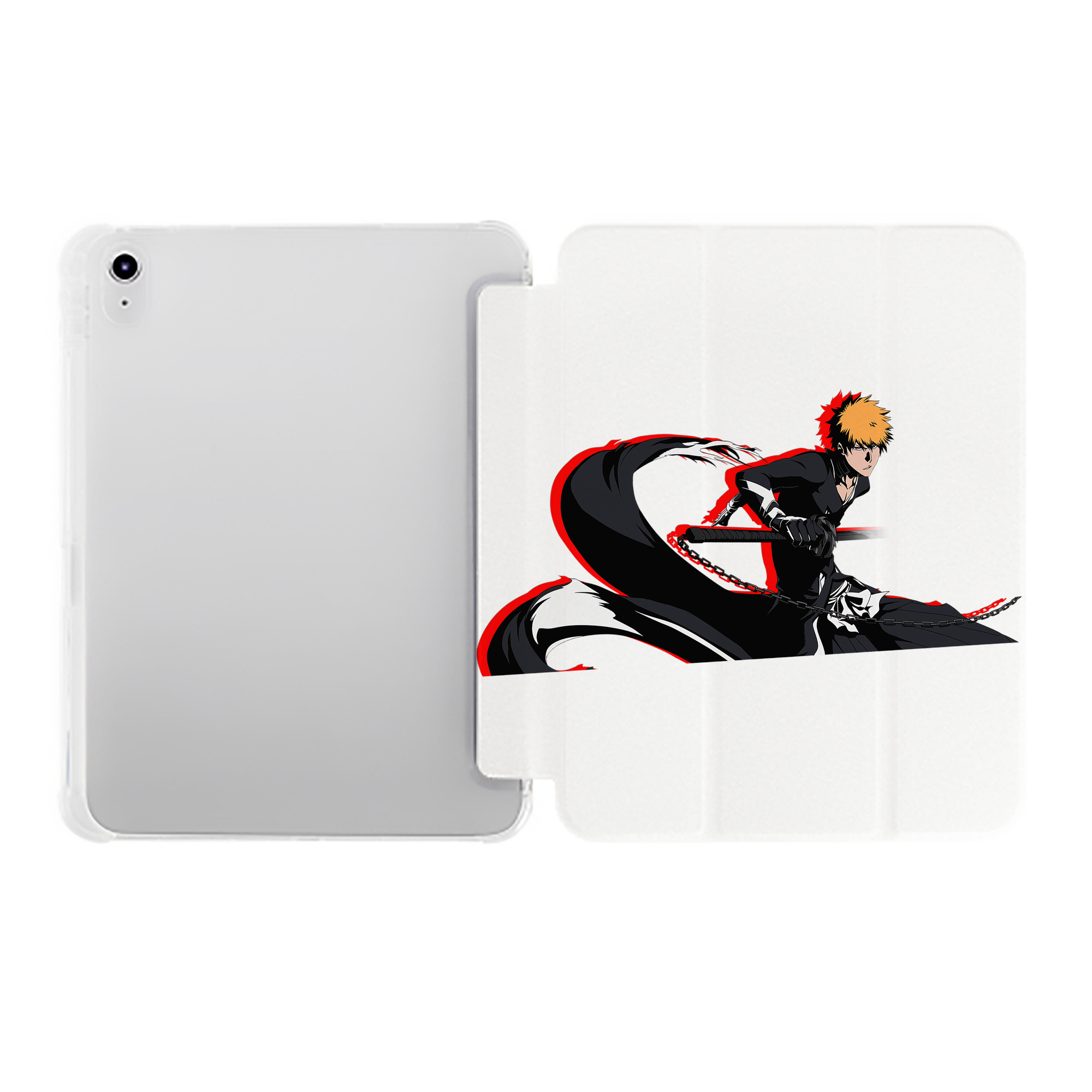 （画像用） ブリーチ 黒崎一護（くろさき いちご）BLEACH Kurosaki Ichigo IPad ケース ペン収納付き 三つ折りスタンド PUレザー×シリコン 対応機種9.5/10.5/10.9インチ